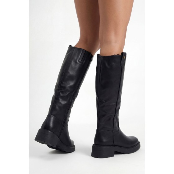 Tab Detail Chunky Knee High Boots