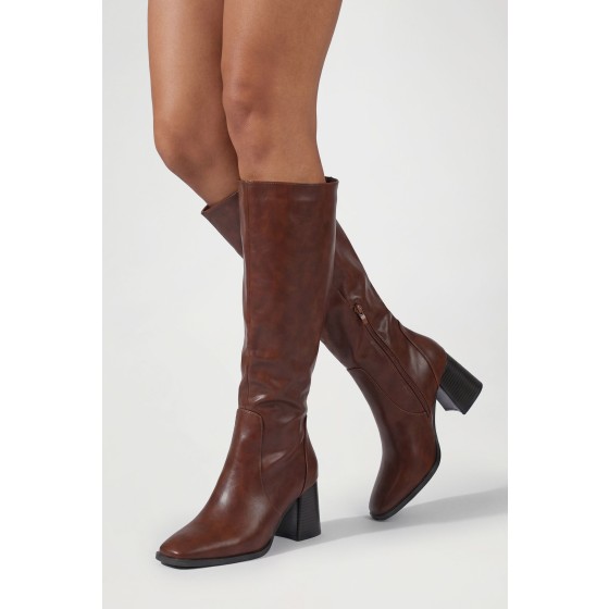 Round Toe Block Heel Knee High Boots
