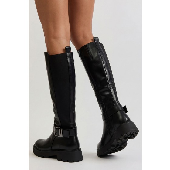 Buckle Detail Chunky Knee High Boots