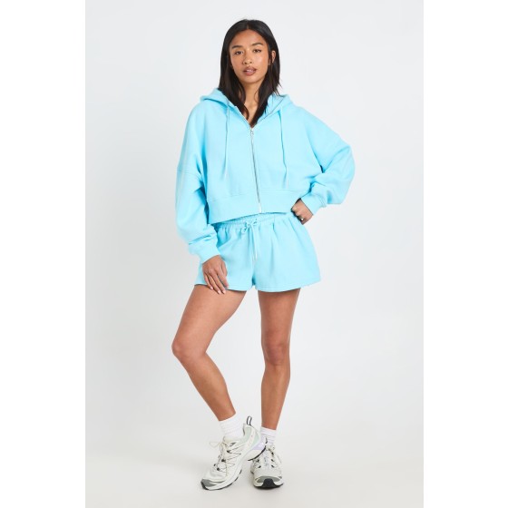 Petite Deep Hem 3 Piece Crop Zip Through Short Tracksuit