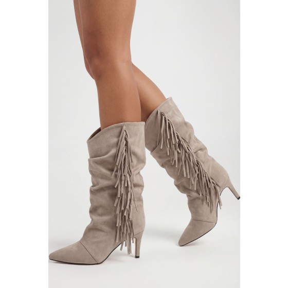 Fringed Slouchy Ruched Ankle Boots