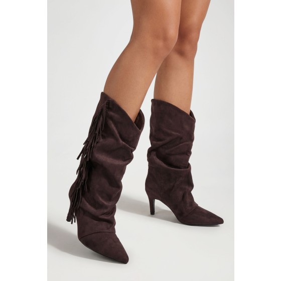 Fringed Slouchy Ruched Ankle Boots