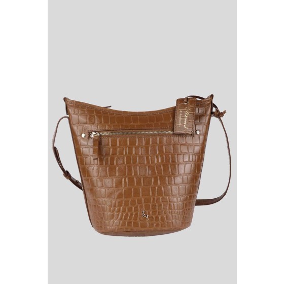 'Expression' Croc Embossed Real Leather Shoulder Bag