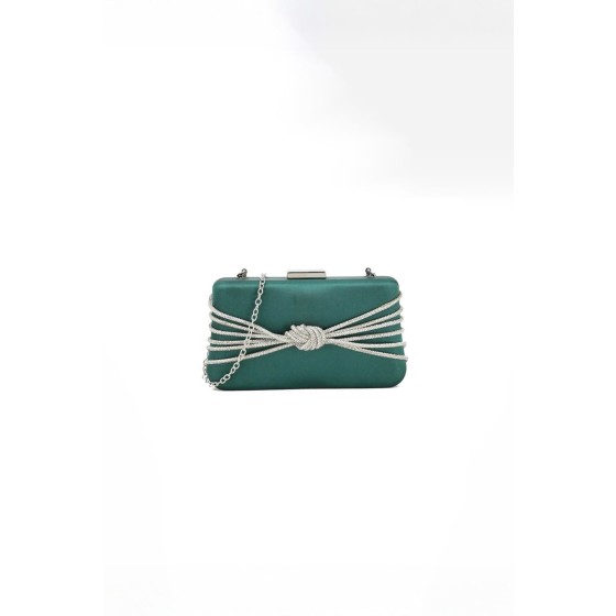 Satin Diamante Knot Detail Clutch Bag