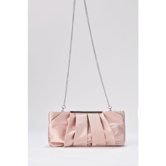 Pleated Satin Clutch Bag with Detachable Strap