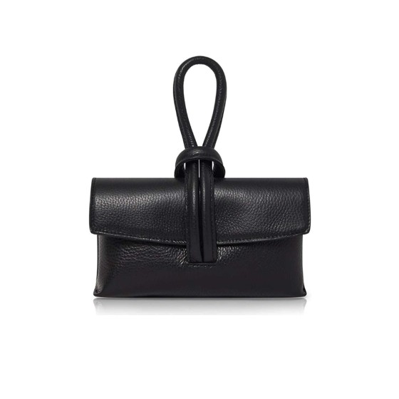 Elegant Italian Leather Tie Closure Clutch Crossbody Bag  with Long Strap
