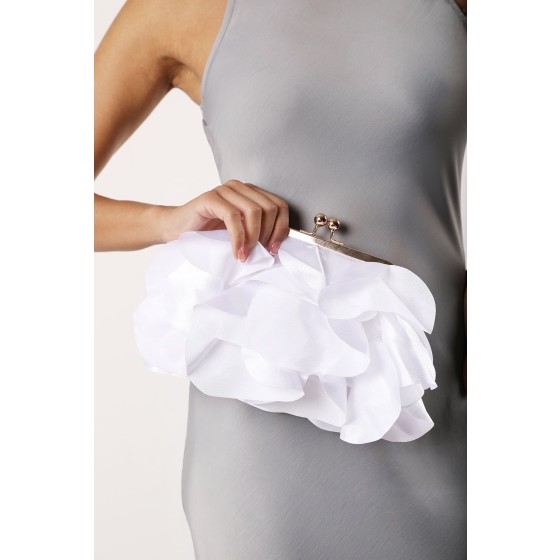 'Brume' Ruffled Satin Kiss Lock Clutch Bag