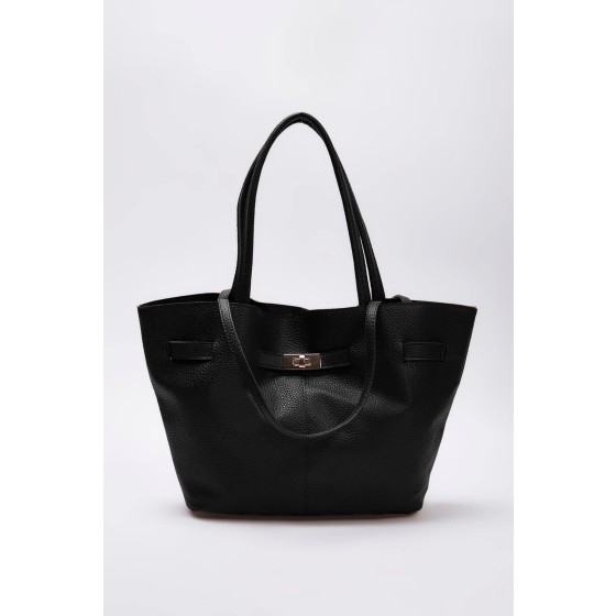 Turn Lock Pebbled Tote Shoulder Bag