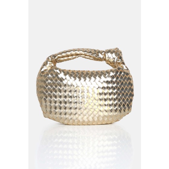 The Blame Metallic Gold Woven PU Knot Detail Mini Grab Bag