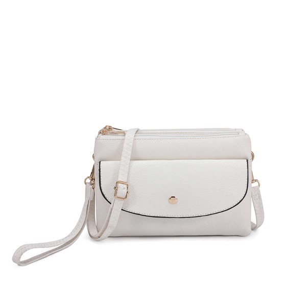 Small Double Comparments Crossbody Purse WristletBag with Front Snap Pocket