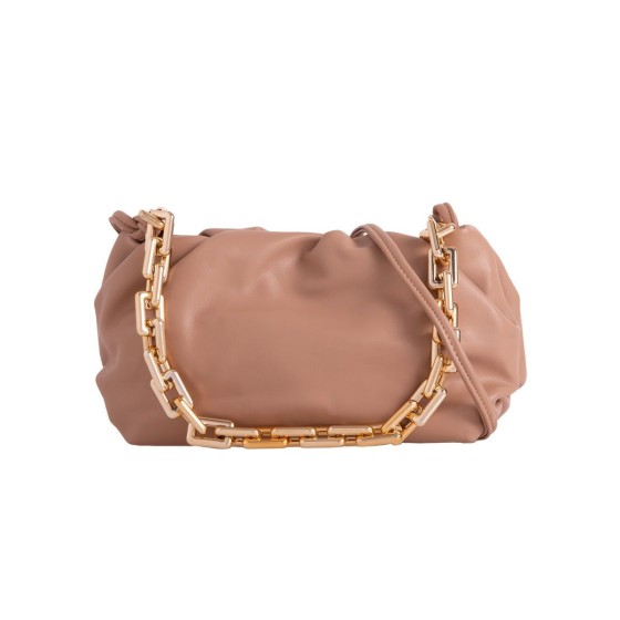 Faux Leather Pouch Clutch Bag in Beige
