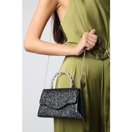 'Pluie' Glitter Evening Bag With Braided Top Handle