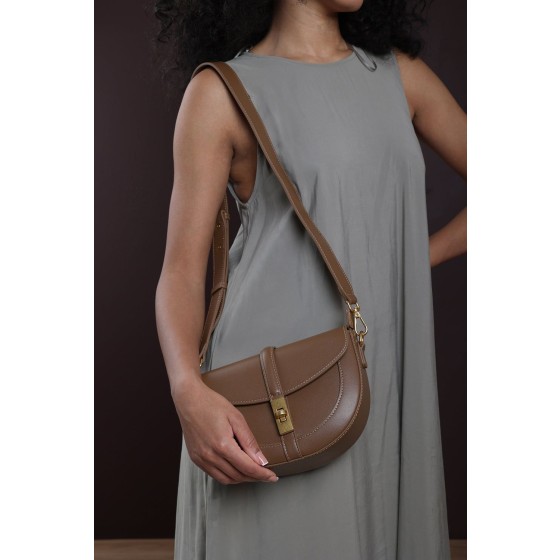 'Breeze' Faux Leather Shoulder Bag With Gold Lock Detail