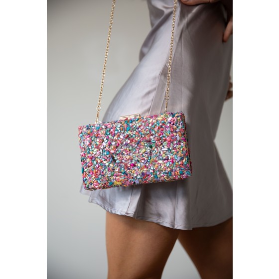 Embellished Square Clutch Bag in Multi