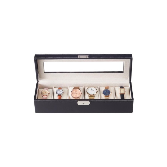 6-Slot Elegant Faux Leather Watch Display Case