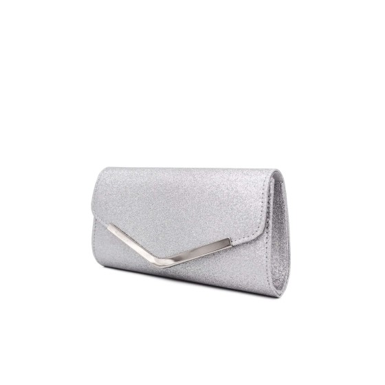 Small  Shiny V Shape  Glitter Envelope Clutch Bag With Chain Strap