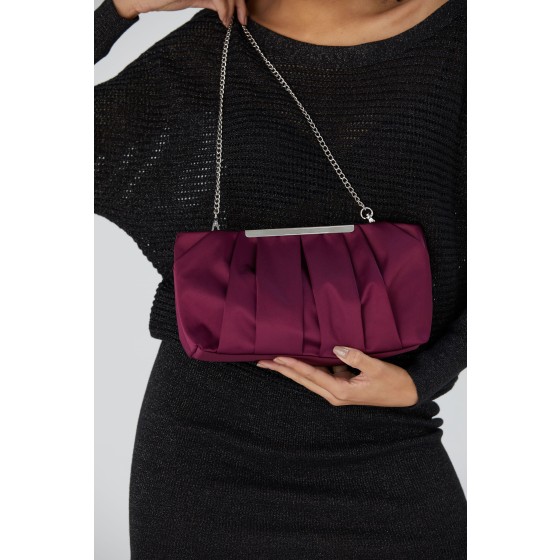 Pleated Satin Clutch Bag with Detachable Strap