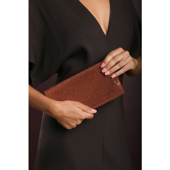 'Latte' Shimmering Textured Envelope Crossbody Bag with Chain