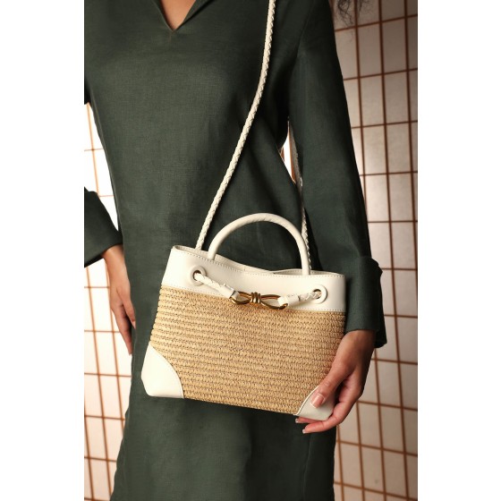 'Luna' Woven Leather Tote Bag With Gold Detail