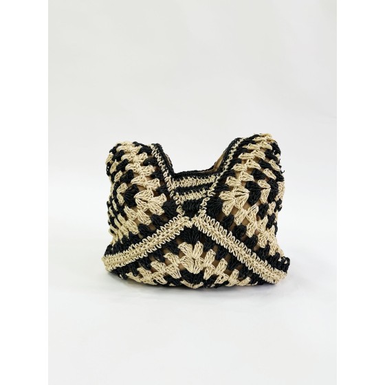 Black Woven Straw Shoulder Bag
