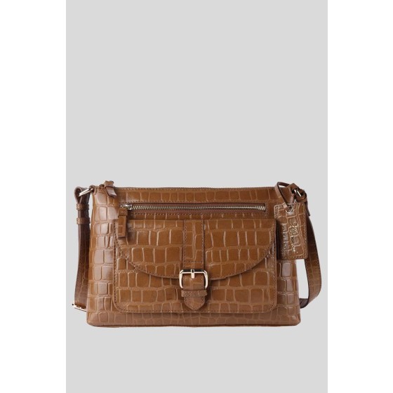 'Pretty' Croc Embossed Leather Shoulder Bag