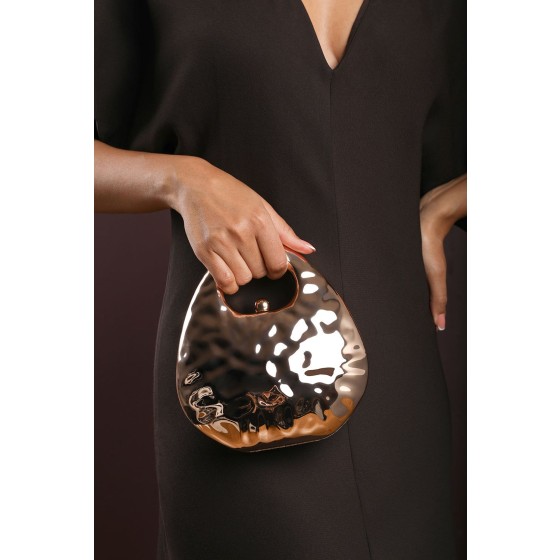 'Mocha' Metallic Sculpted Crossbody Bag with Chain