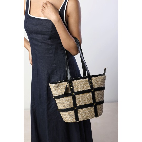 Catalina Large Raffia Bag with Stud Detail