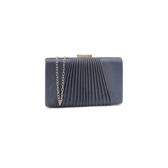 Center Pletead Hard Case Shiny Glitter Clutch Evening Bag