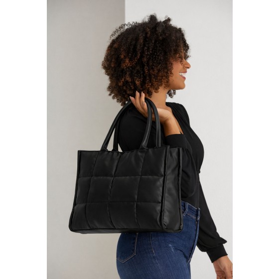 Quilted Pu Leather Tote Bag with Detachable Strap