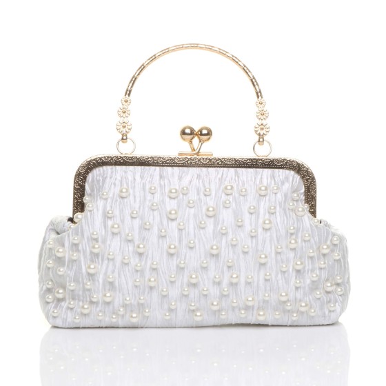 Ruched Pearl Beads Evening Clutch Bag