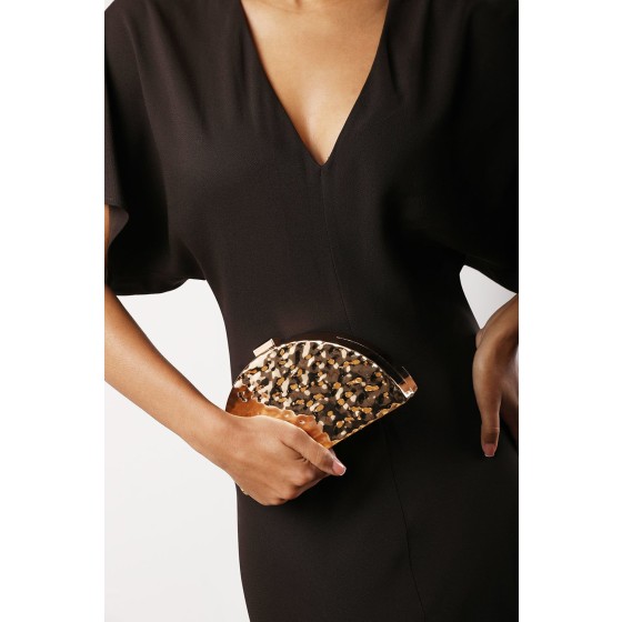 'Olive' Sculpted Metal Half-Moon Clutch Bag