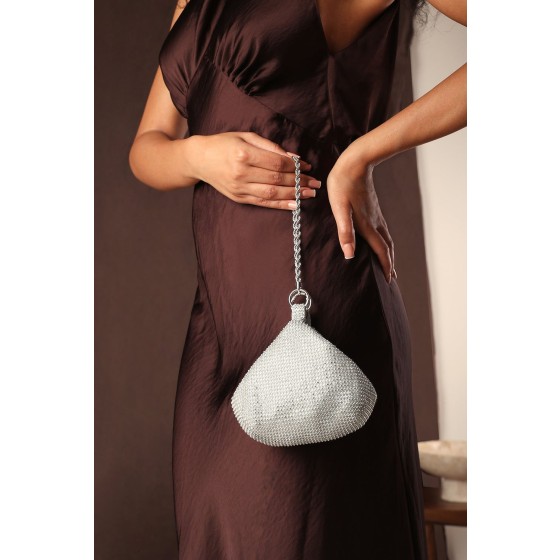'Lore' Diamante Pouch Bag with Chain Detail Handle