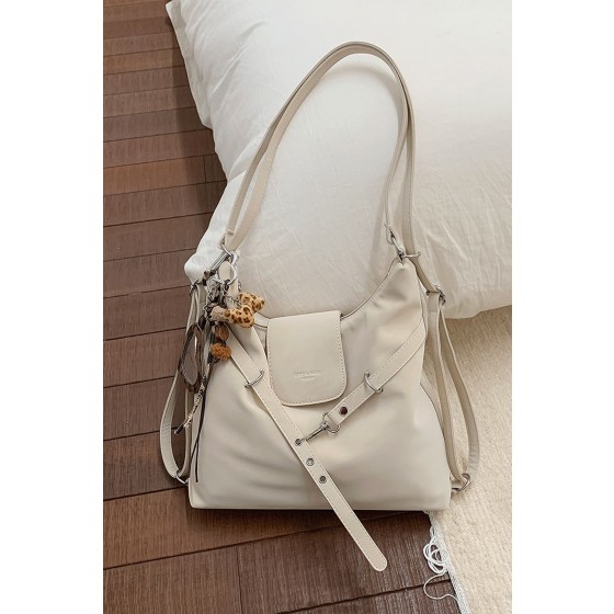 'Elissa' Slouchy Shoulder Strap Tote Bag With Keychain Charm