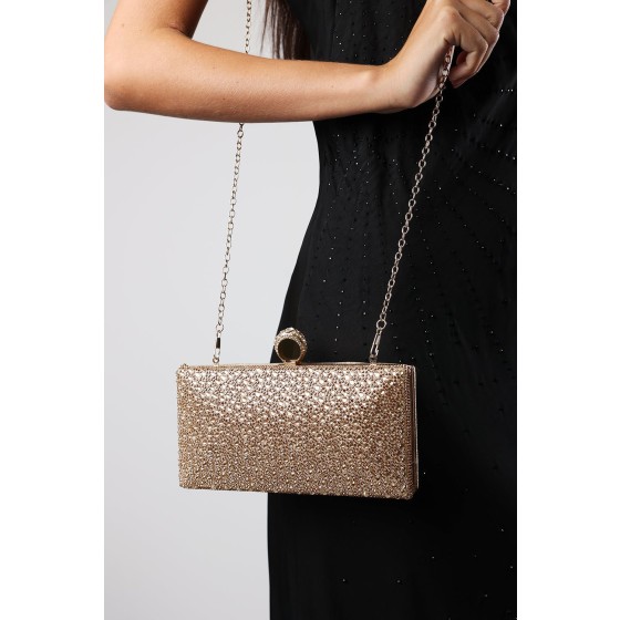 'Reve' Crystal Embellished Clutch Bag With Ring Handle