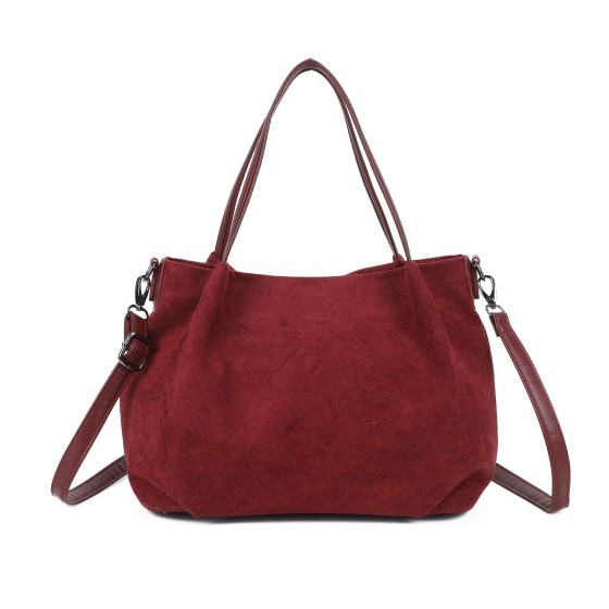 Faux Suede Shoulder Tote Bag with Top Handles