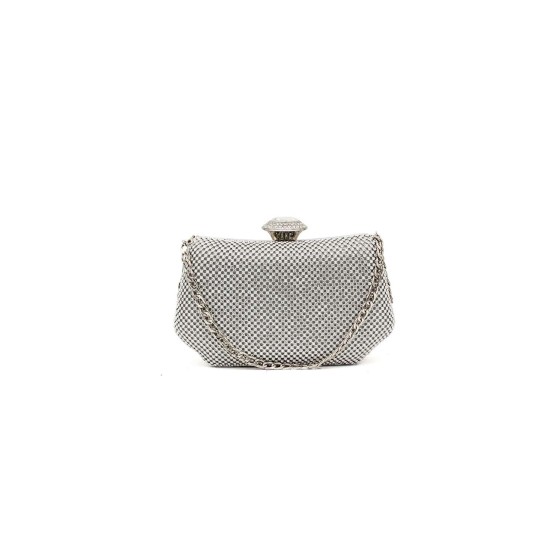 Chain Handle Hexagon Shape Shiny Clutch Bag with Chain Strap