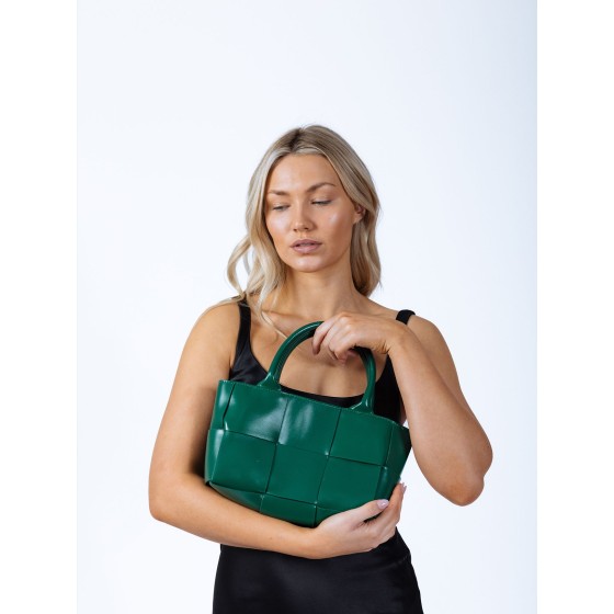 Woven Faux Leather Grab Bag in Green