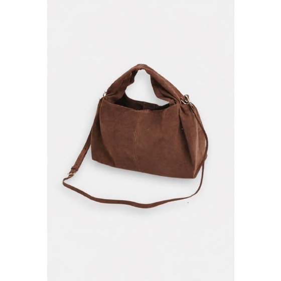 Faux suede slouchy bag with detachable crossbody strap