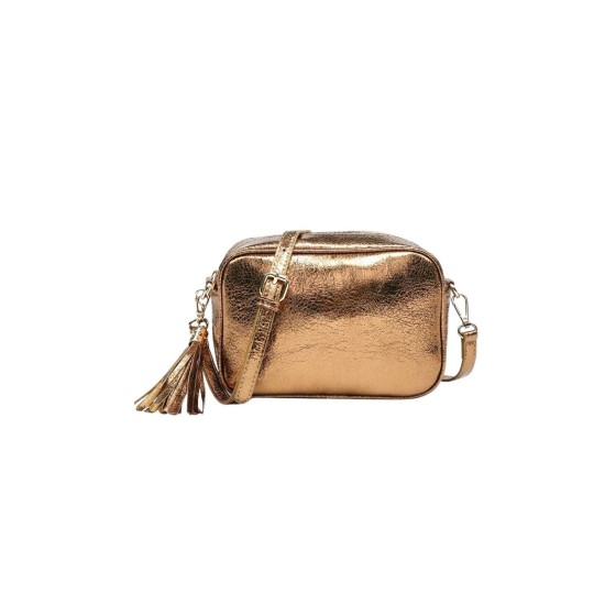 Metallic Shade Camera Crossbody Bag With Tassel Charm
