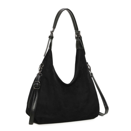 Stylish Faux Suede Hobo Shoulder Handbag With Side Zip Detail