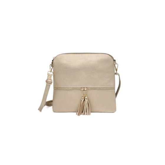 Small Flat  Tassel Accent Front Pocket Crossbody Handbag