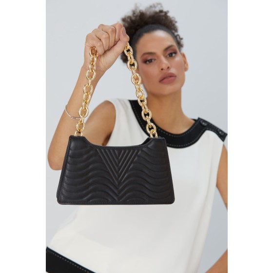 Embossed Pu Leather Chunky Chain Shoulder Bag