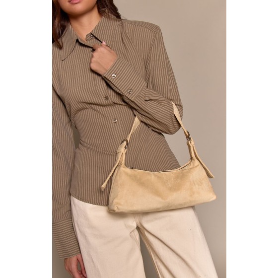 Faux Suede Buckle Detail Shoulder Bag