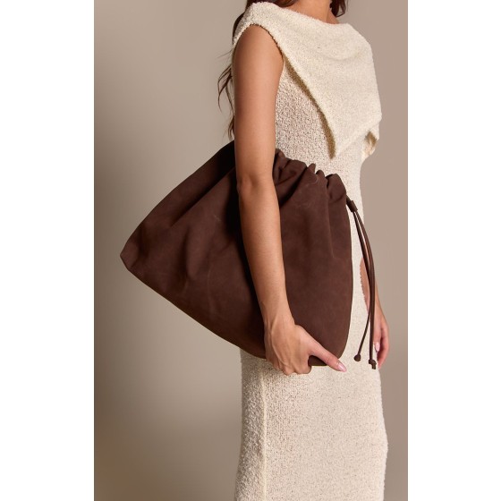 Faux Suede Oversized Pouch Clutch Bag