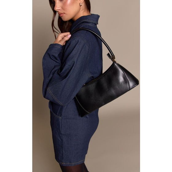 Faux Suede Seam Detail Structured Shoulder Bag