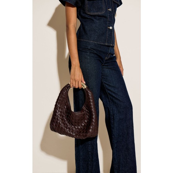 PU Weave Metal Handle Shoulder Bag