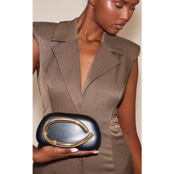 PU Oval Handle Hard Clutch Bag