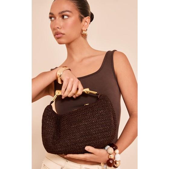 Raffia Weave Abstract Handle Handbag