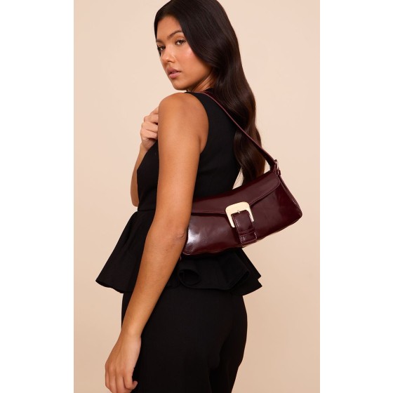 Crinkle PU Buckle Shoulder Bag