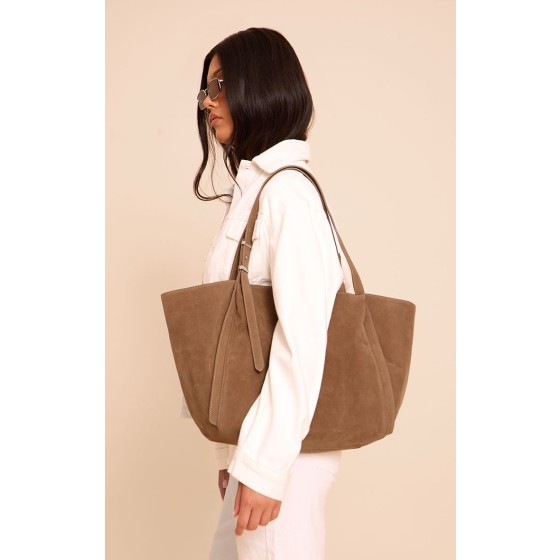 Faux Suede Adjustable Strap Tote Bag